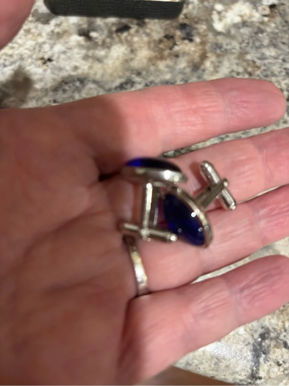 Men's Silver Cufflinks Stunning and Glowing Deep Blue Inlay